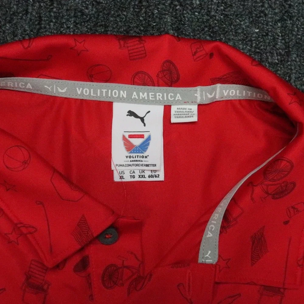 Puma Shirt Men Extra Large Red Volition America Summer Cookout Polo Short Sleeve